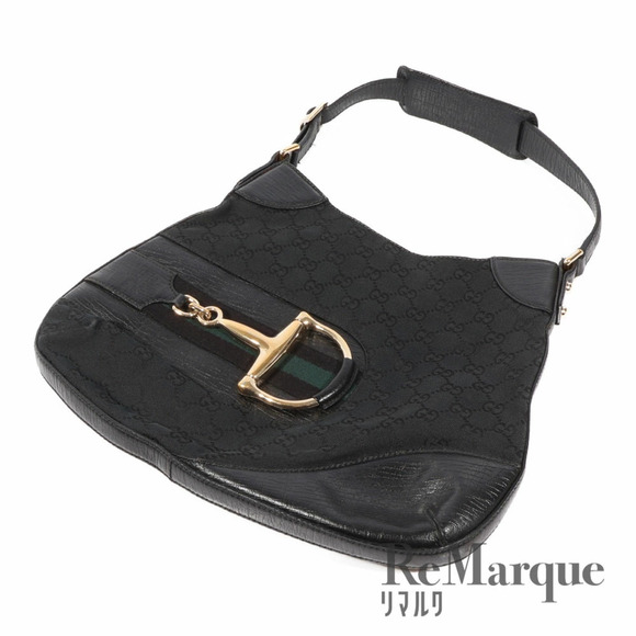 Gucci Handbags - GUCCI GG Canvas Horsebit One Shoulder Hobo Bag Handbag Black Leather